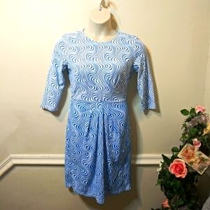 J. McLaughlin Blue & White Swirl Catalina Cloth 3/4 Sleeve Sheath Style Dress